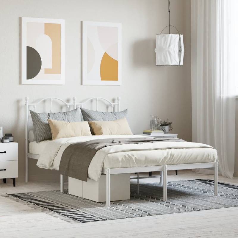 Berkfield Metal Bed Frame with Headboard White 120×190 cm