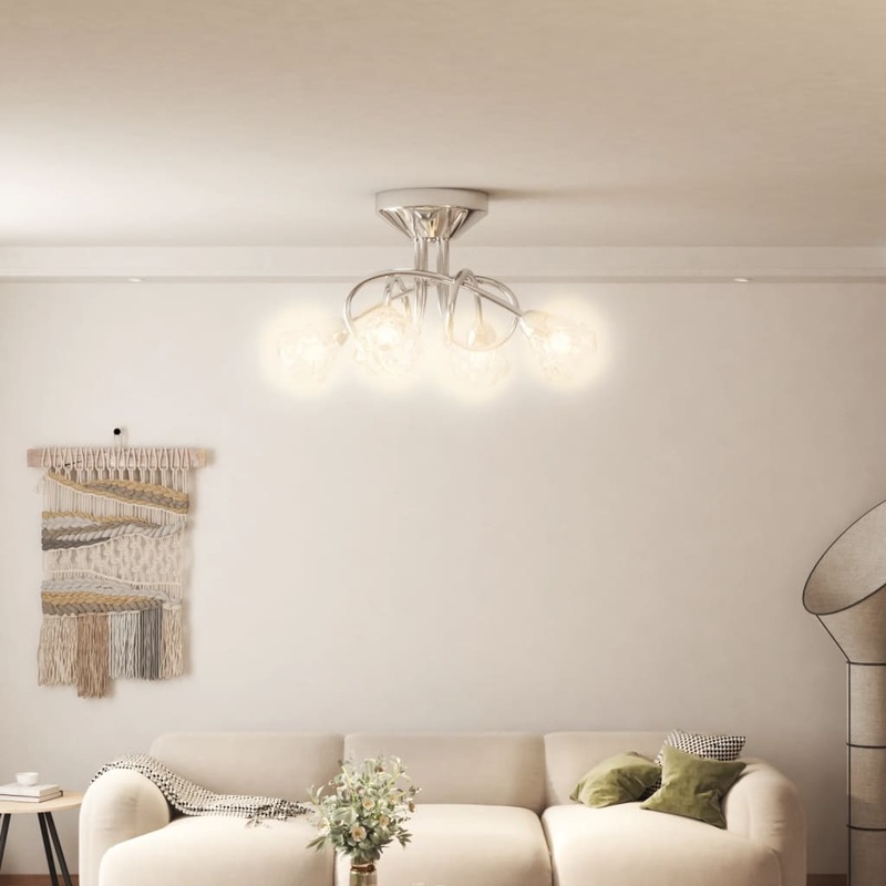 Berkfield Ceiling Lamp with Glass Lattice Shades for 4 G9 LED Lights