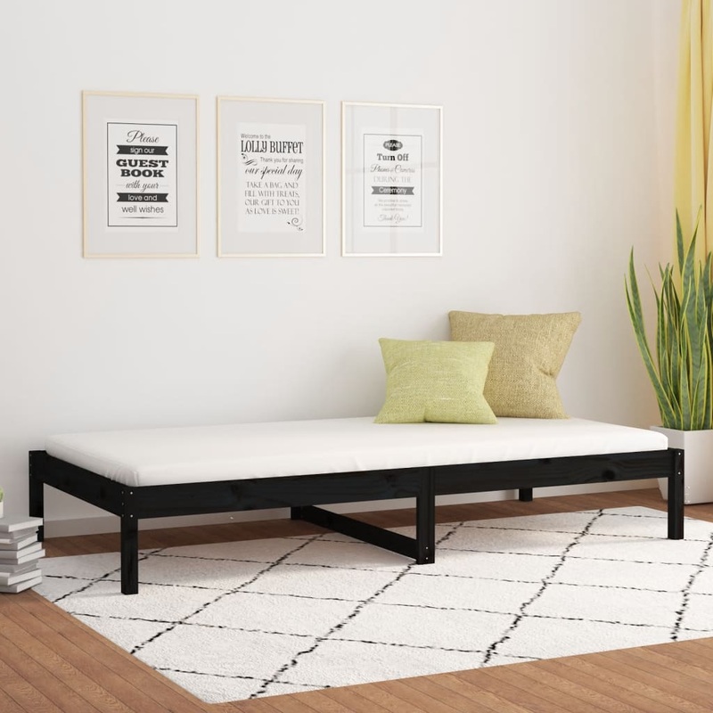 Berkfield Day Bed Black 90×190 cm Single Solid Wood Pine