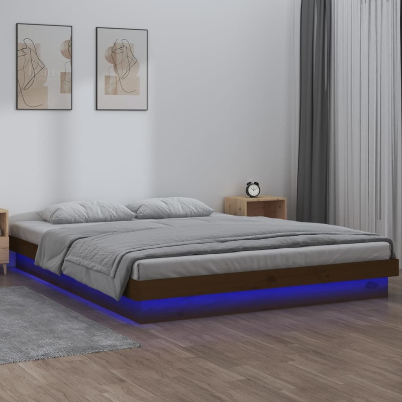 Berkfield LED Bed Frame Honey Brown 135×190 cm Double Solid Wood