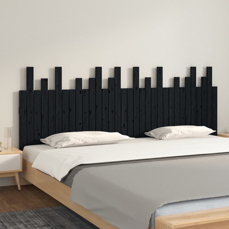 Berkfield Wall Headboard Black 204x3x80 cm Solid Wood Pine