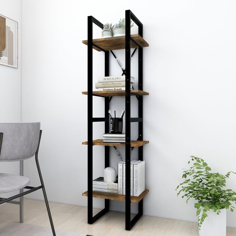 Berkfield 4-Tier Book Cabinet Smoked Oak 40x30x140 cm Engineered Wood