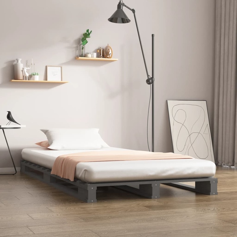 Berkfield Pallet Bed Grey 90×190 cm Single Solid Wood Pine