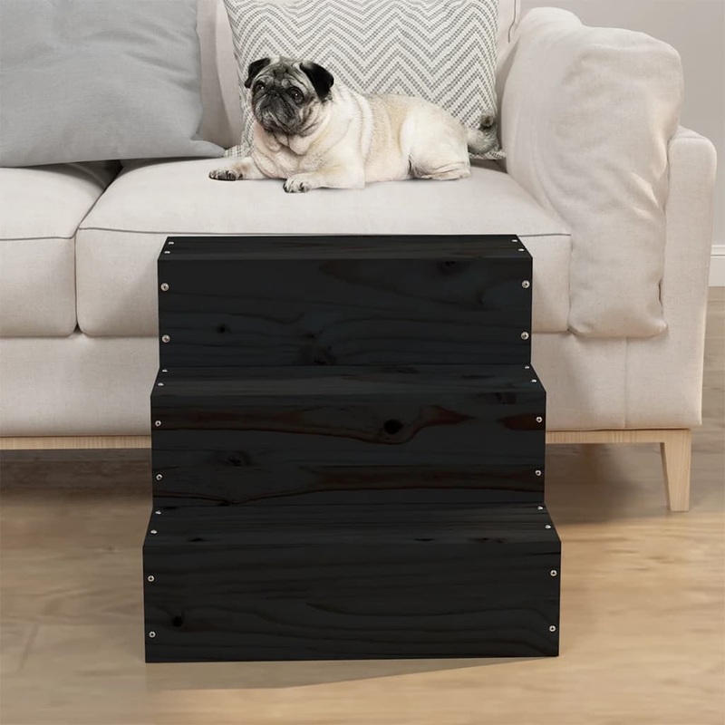 Berkfield Pet Stair Black 40×37.5×35 cm Solid Wood Pine