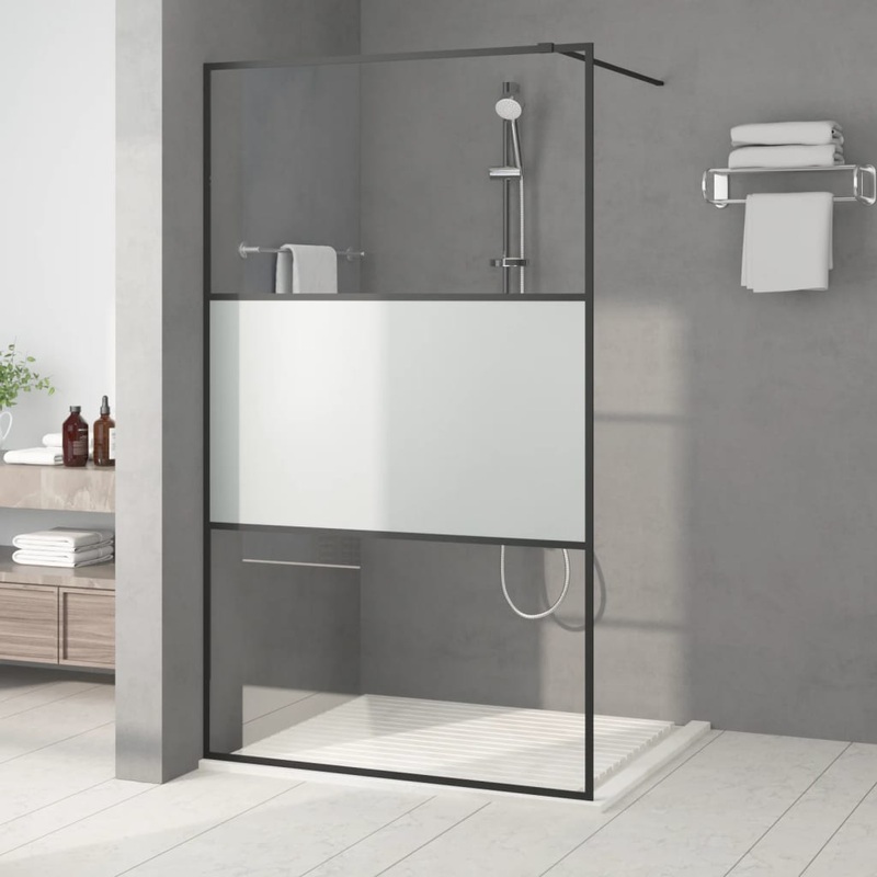 Berkfield Walk-in Shower Wall Black 115×195 cm Half Frosted ESG Glass