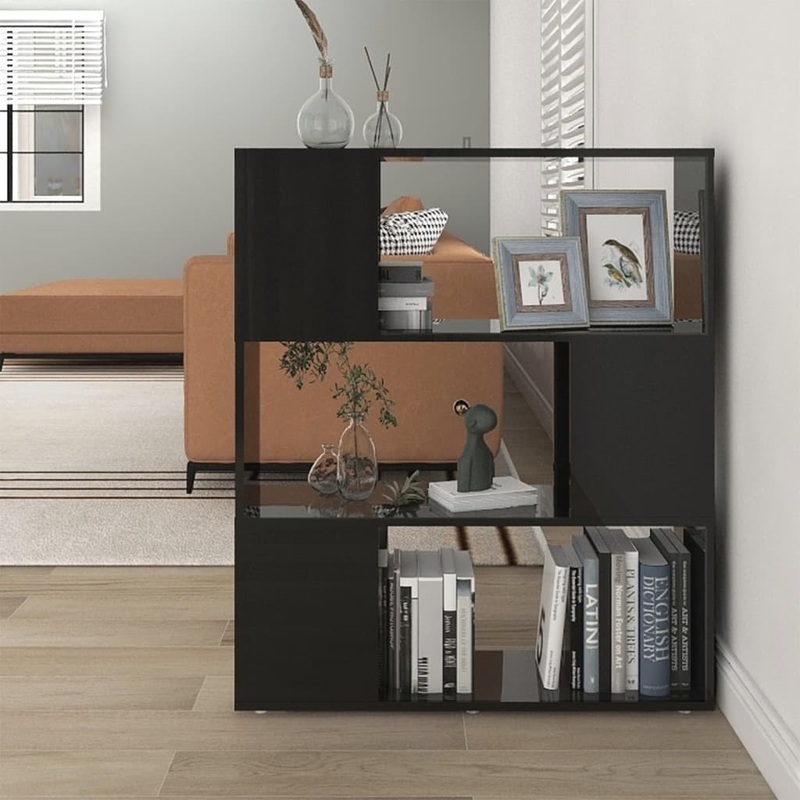 Berkfield Book Cabinet Room Divider High Gloss Black 80x24x94cm Engineered Wood