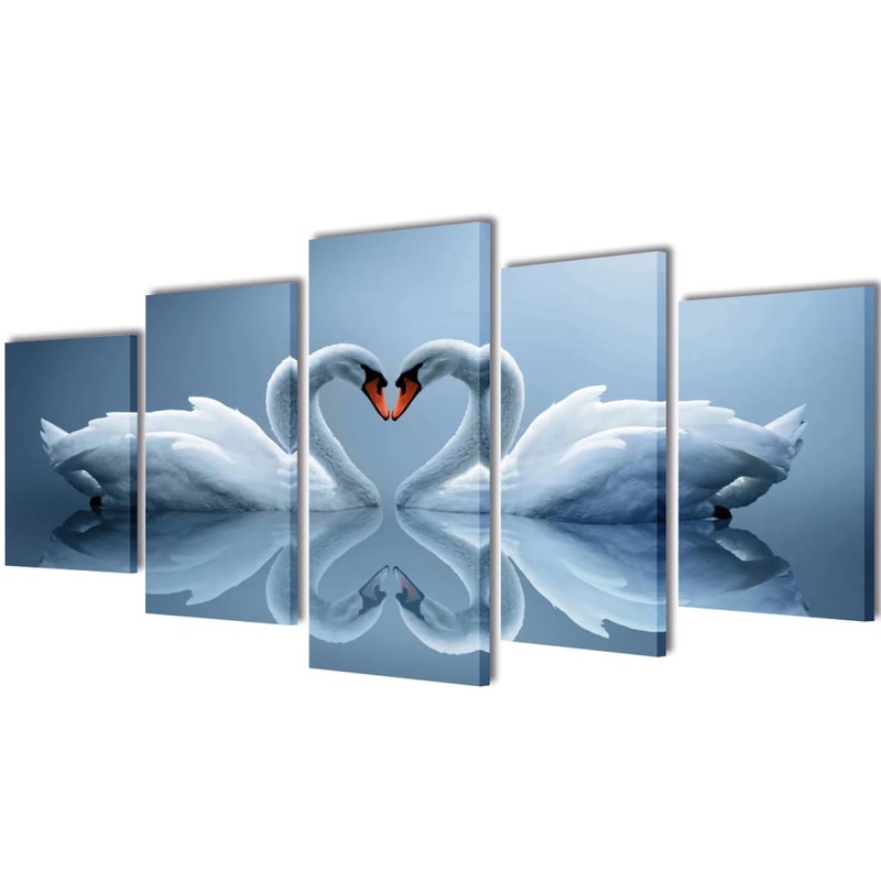 Berkfield Canvas Wall Print Set Swan 200 x 100 cm