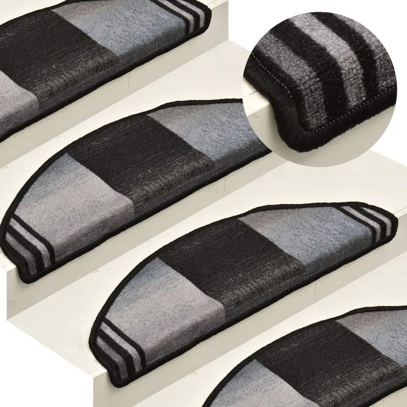 Berkfield Stair Mats Self-adhesive 10 pcs 65x21x4 cm Black and Grey