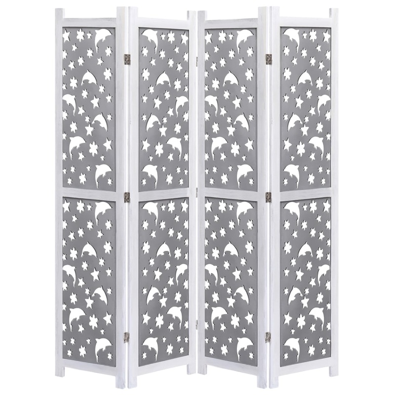 Berkfield 4-Panel Room Divider Grey 140×165 cm Solid Wood