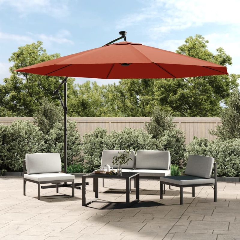 Berkfield Cantilever Umbrella with LED Lights Terracotta 350 cm