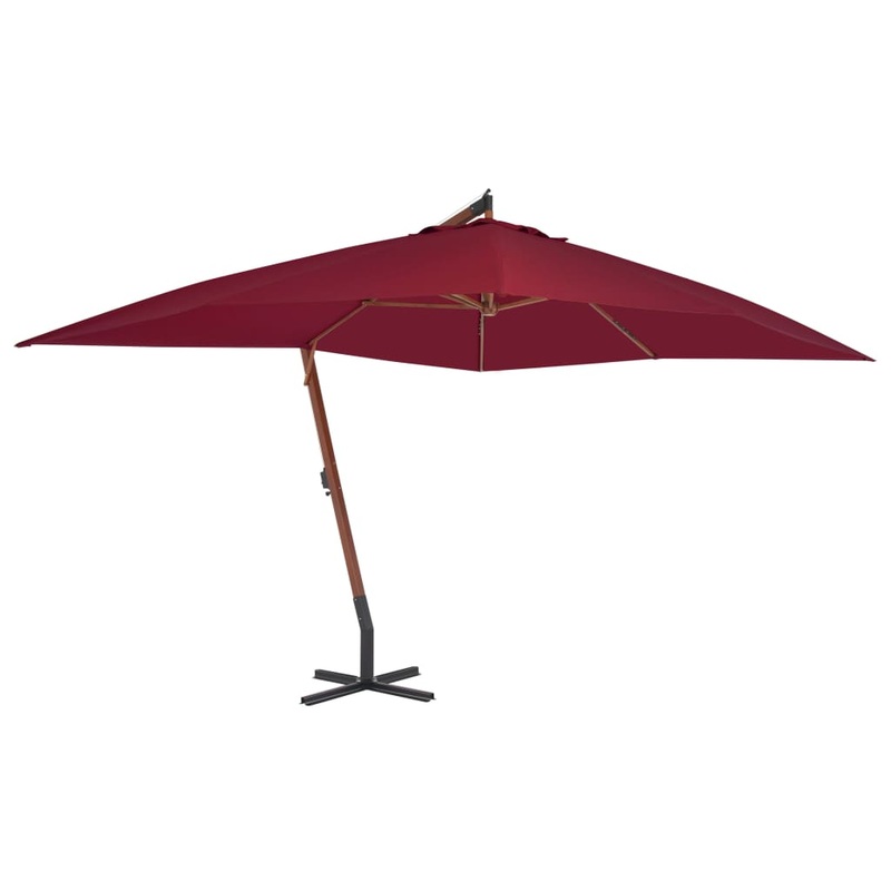 Berkfield Cantilever Umbrella with Wooden Pole 400×300 cm Bordeaux Red