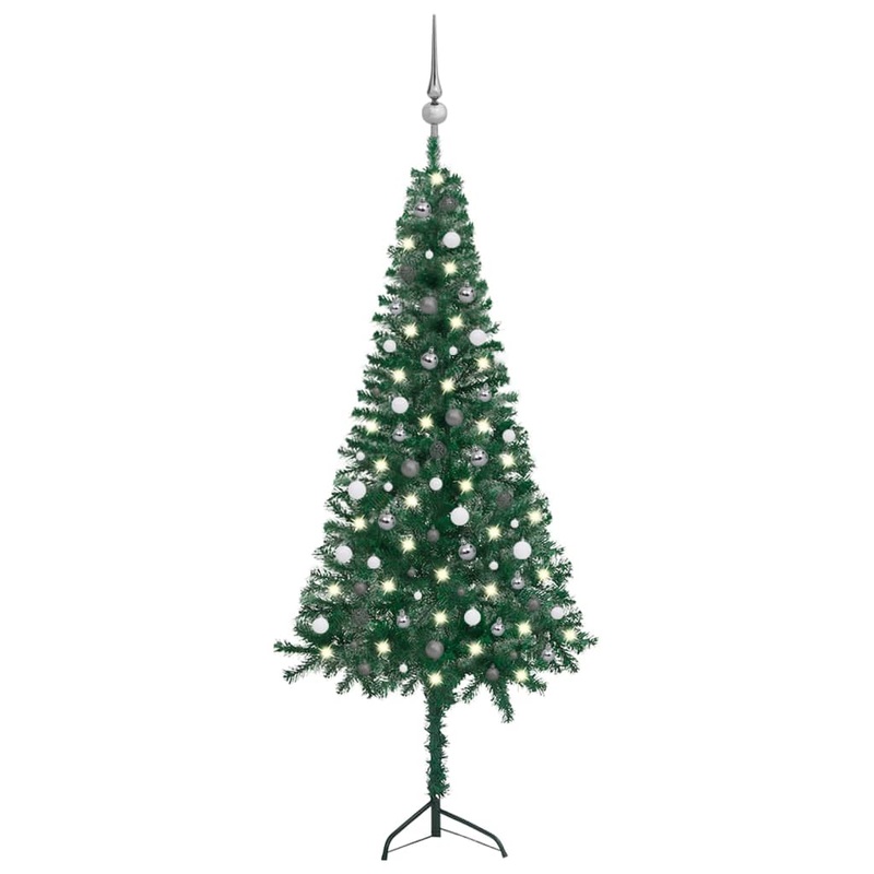 Berkfield Corner Artificial Christmas Tree LEDs&Ball Set Green 240 cm PVC