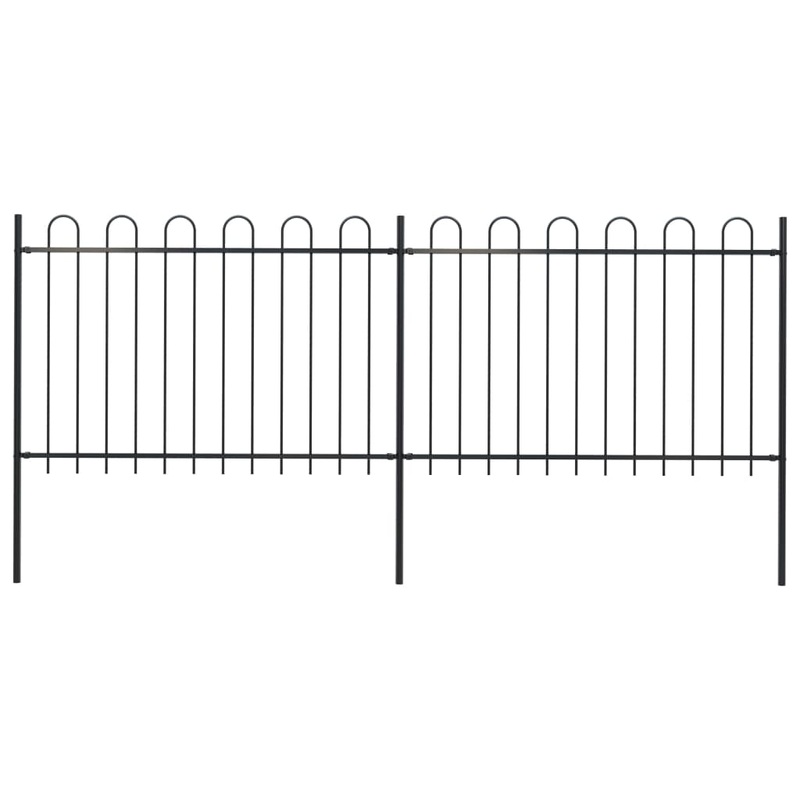 Berkfield Garden Fence with Hoop Top Steel 3.4×1.2 m Black