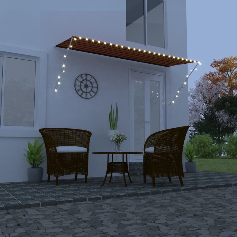 Berkfield Retractable Awning with LED 300×150 cm Orange and Brown