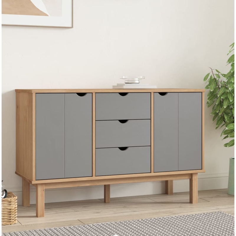 Berkfield Sideboard OTTA Brown and Grey 113.5x43x73 cm Solid Wood Pine