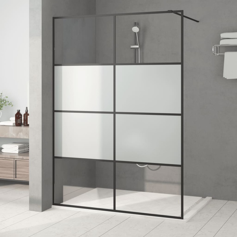 Berkfield Walk-in Shower Wall Black 140×195 cm Half Frosted ESG Glass