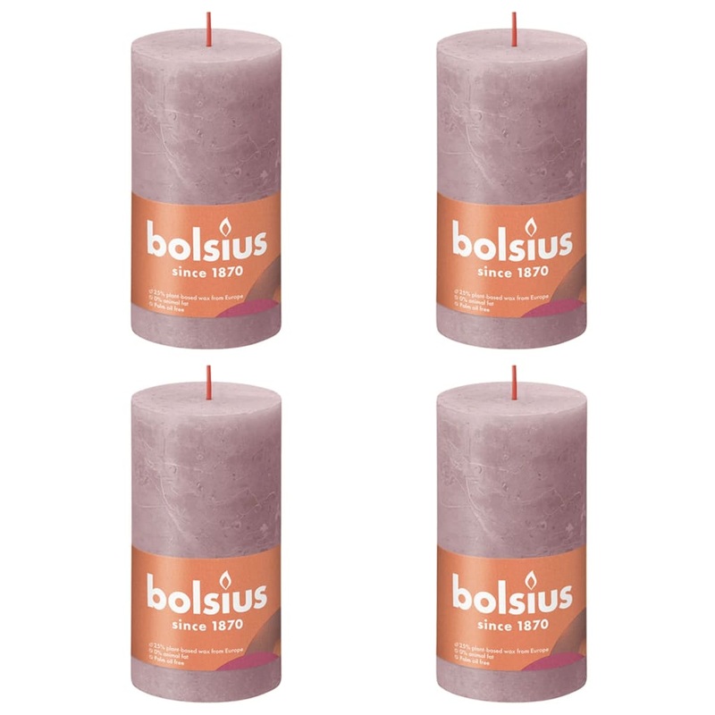 Bolsius Rustic Pillar Candles Shine 4 pcs 130×68 mm Ash Rose