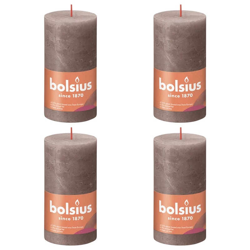 Bolsius Rustic Pillar Candles Shine 4 pcs 130×68 mm Rustic Taupe