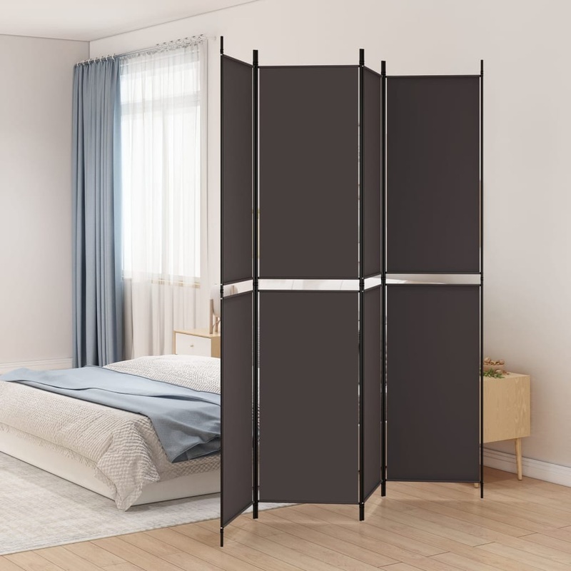 Berkfield 4-Panel Room Divider Brown 200×220 cm Fabric