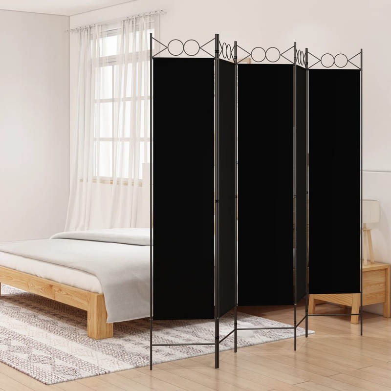 Berkfield 5-Panel Room Divider Black 200×200 cm Fabric