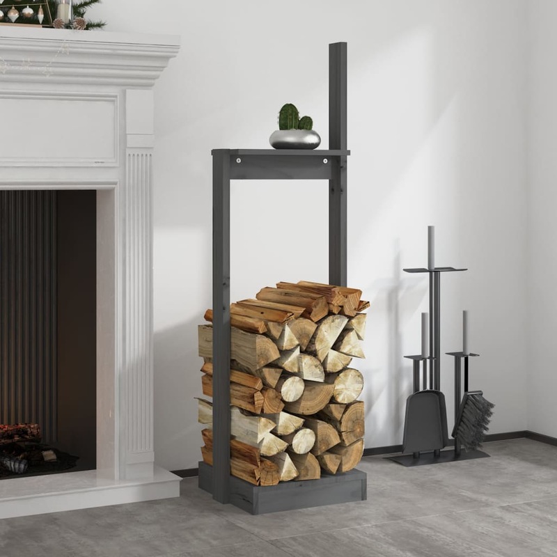 Berkfield Log Holder Grey 33.5x30x110 cm Solid Wood Pine