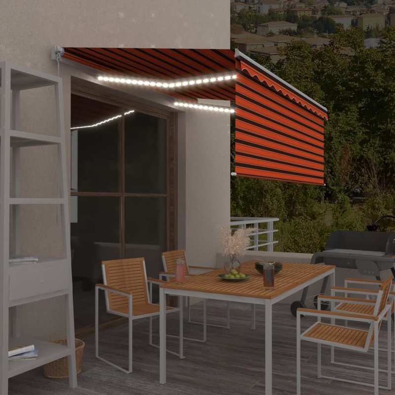 Berkfield Manual Retractable Awning with Blind&LED 3×2.5m Orange&Brown