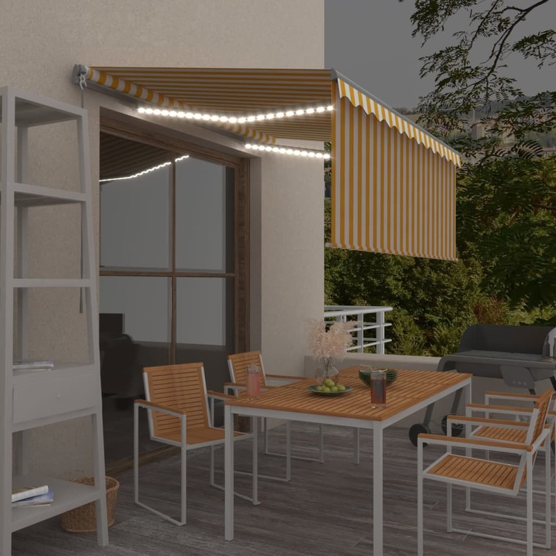 Berkfield Manual Retractable Awning with Blind&LED 3×2.5m Yellow&White