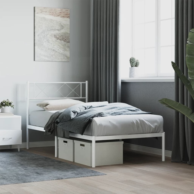 Berkfield Metal Bed Frame with Headboard White 90×190 cm 3FT Single