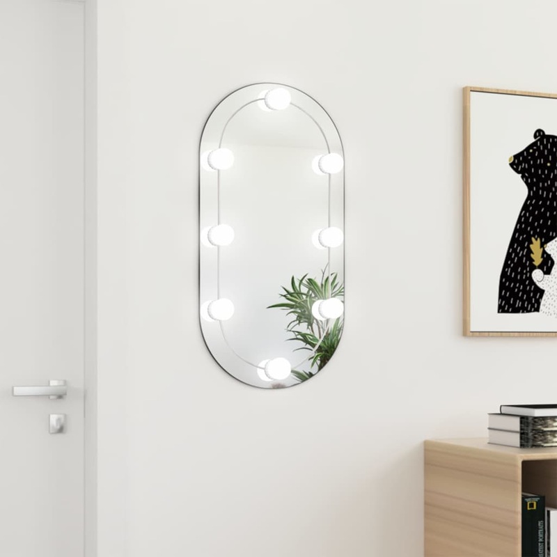 Berkfield Mirror with LED Lights 80×40 cm Glass Oval