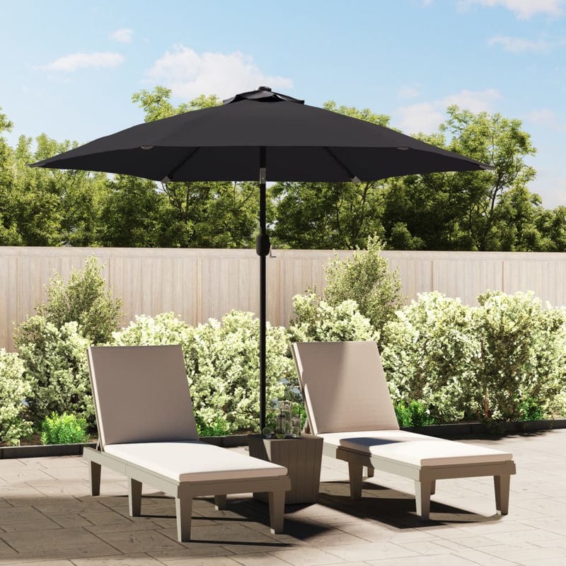 Berkfield Outdoor Parasol with LED Lights and Steel Pole 300 cm Black