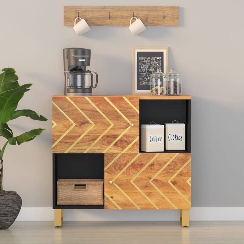 Berkfield Side Cabinet Brown and Black 80×33.5×75 cm Solid Wood Mango