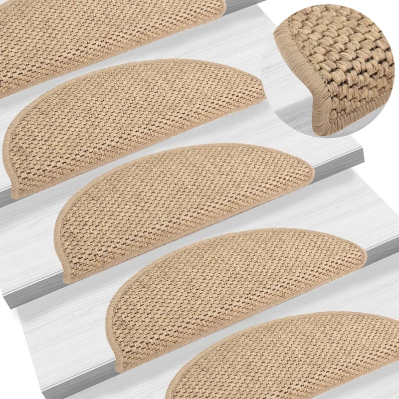 Berkfield Stair Mats Self-adhesive Sisal-Look 15 pcs 56x17x3 cm Sand