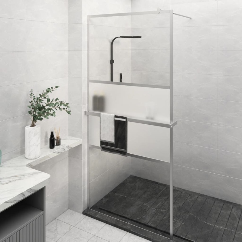 Berkfield Walk-in Shower Wall with Shelf Chrome 100×195 cm ESG Glass&Aluminium