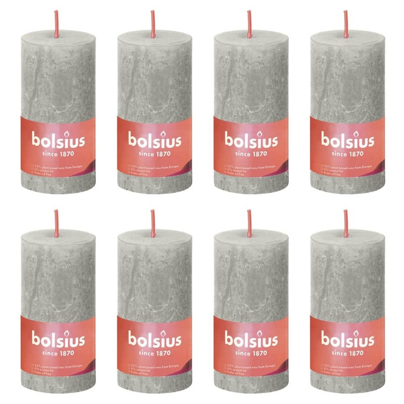 Bolsius Rustic Pillar Candles Shine 8 pcs 100×50 mm Sandy Grey
