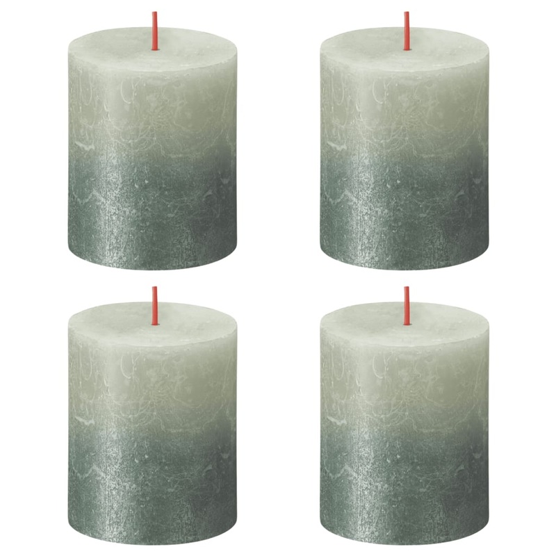 Bolsius Rustic Pillar Candles Sunset 4 pcs 80×68 mm Foggy Green and Oxide Blue