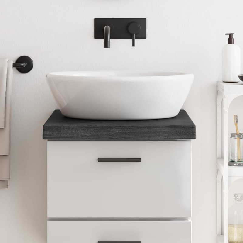 Berkfield Bathroom Countertop Dark Grey 40x50x6 cm Treated Solid Wood