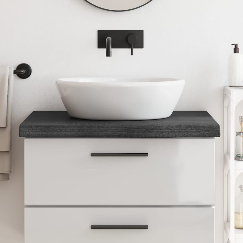 Berkfield Bathroom Countertop Dark Grey 80x60x6 cm Treated Solid Wood