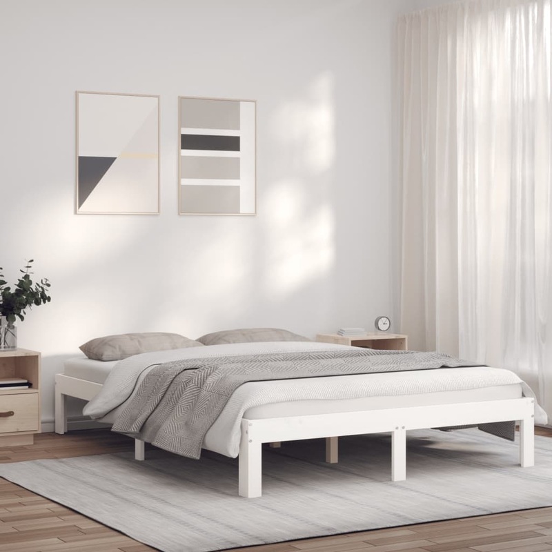 Berkfield Bed Frame White 120×190 cm Solid Wood Pine 4FT Small Double