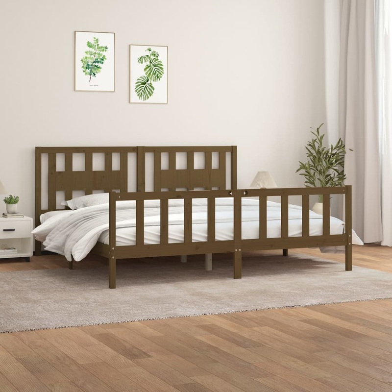 Berkfield Bed Frame with Headboard Honey Brown Solid Wood Pine 180×200 cm Super King Size