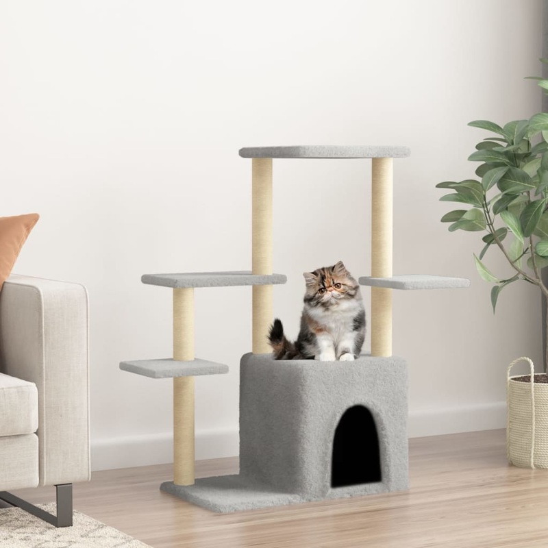 Berkfield Cat Tree with Sisal Scratching Posts Light Grey 97.5 cm