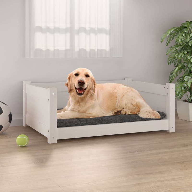 Berkfield Dog Bed White 75.5×55.5×28 cm Solid Pine Wood