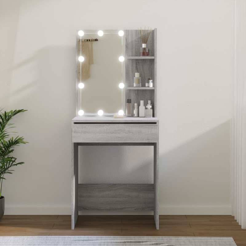 Berkfield Dressing Table with LED Grey Sonoma 60x40x140 cm