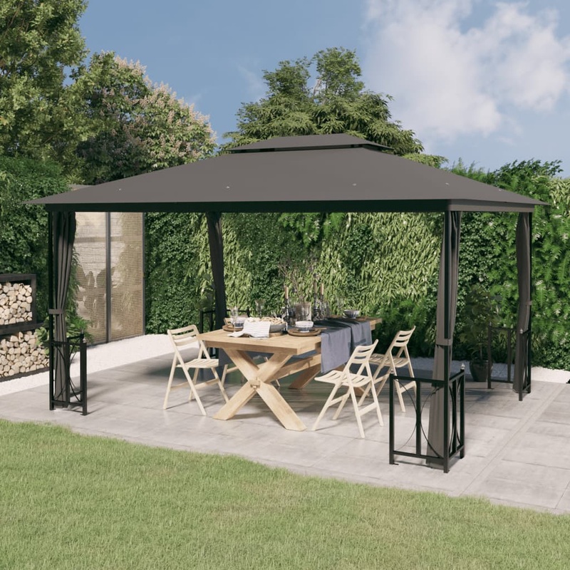 Berkfield Gazebo with Sidewalls&Double Roofs 3×4 m Anthracite
