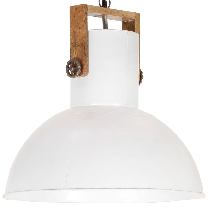 Berkfield Industrial Hanging Lamp 25 W White Round Mango Wood 52 cm E27