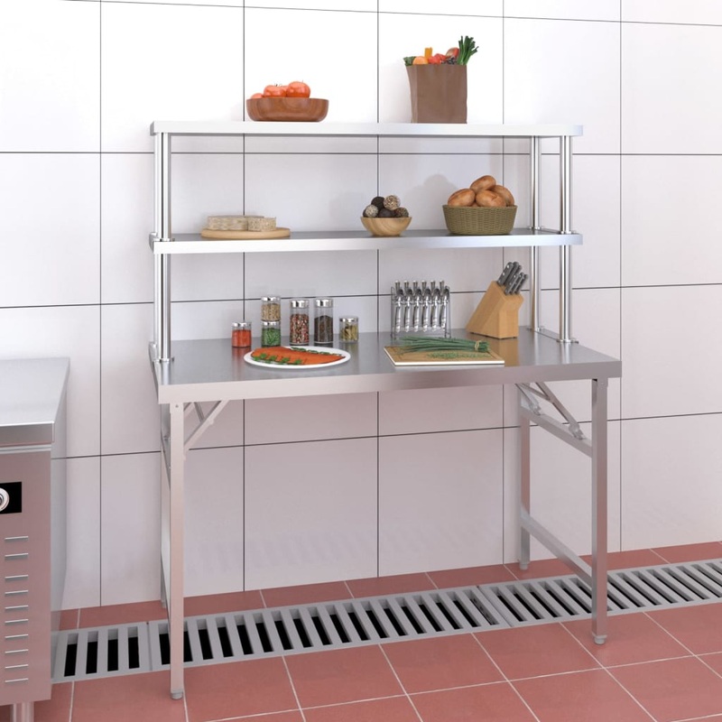 Berkfield Kitchen Work Table with Overshelf 120x60x145 cm Stainless Steel