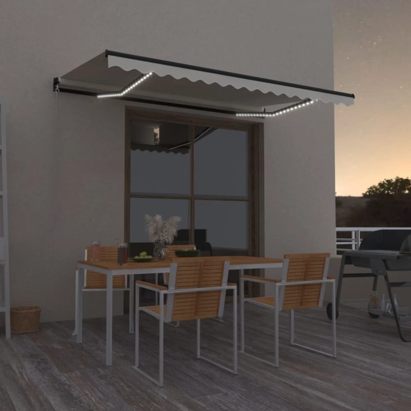 Berkfield Manual Retractable Awning with LED 400×350 cm Cream