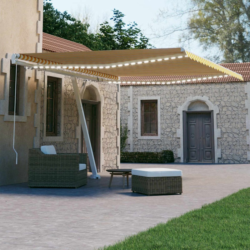 Berkfield Manual Retractable Awning with LED 450×300 cm Yellow and White
