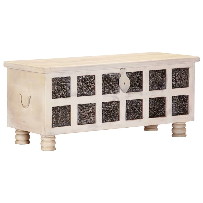 Berkfield Storage Box White 110x40x45 cm Solid Acacia Wood
