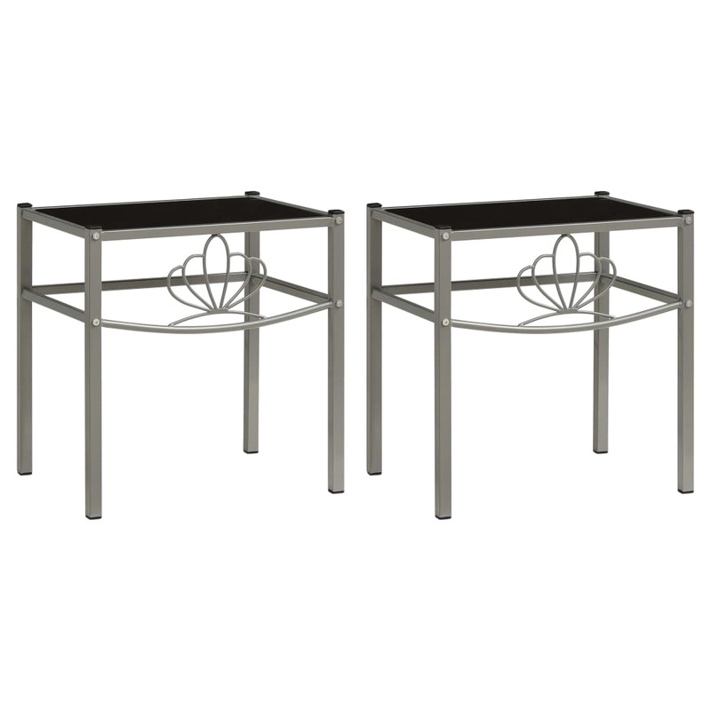 Berkfield Bedside Cabinets 2 pcs Grey and Black Metal and Glass