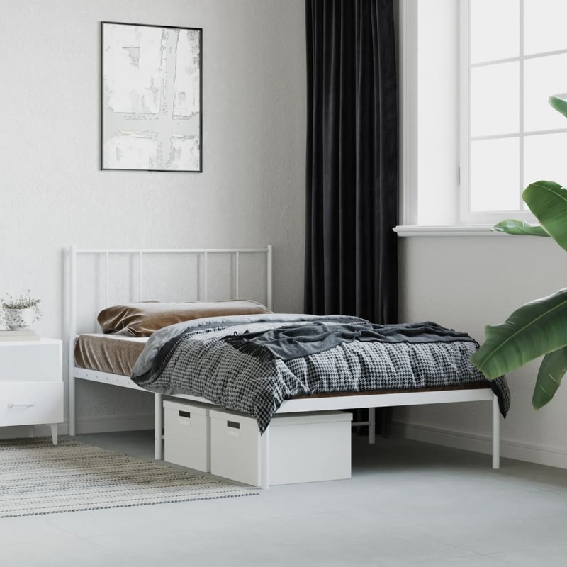 Berkfield Metal Bed Frame with Headboard White 75×190 cm 2FT6 Small Single